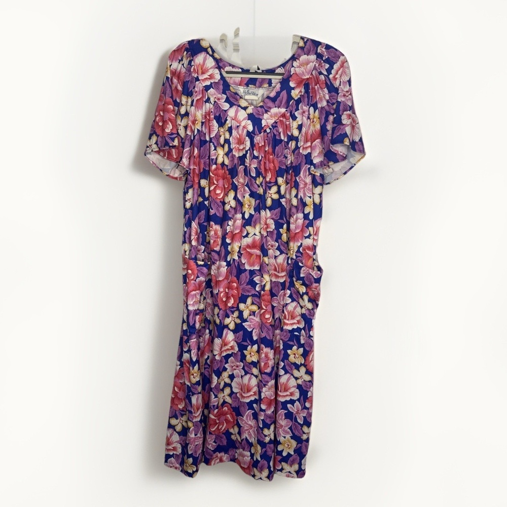 Vintage 1970s Sears Kaftan Muumuu Dress Womens sz 2XL Tropical Hibiscus Floral